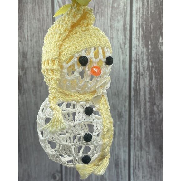 Snowman Ornament Vintage of Starched Crochet Baubles 5” Tall - Picture 1 of 4